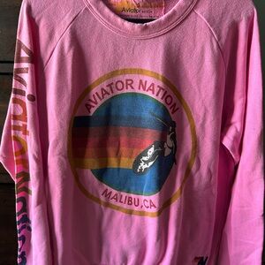 Aviator Nation Pink Crewneck Sweater with Retro Graphic